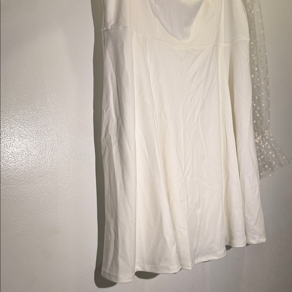 SHEIN Elegant White Dress with Sheer Polka Dot Sleeves - Picture 5 of 6